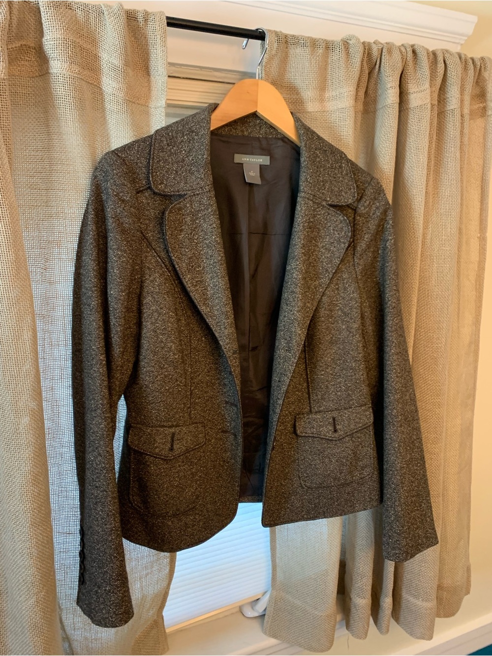 Ann Taylor Chocolate Brown Tweed Blazer Jacket